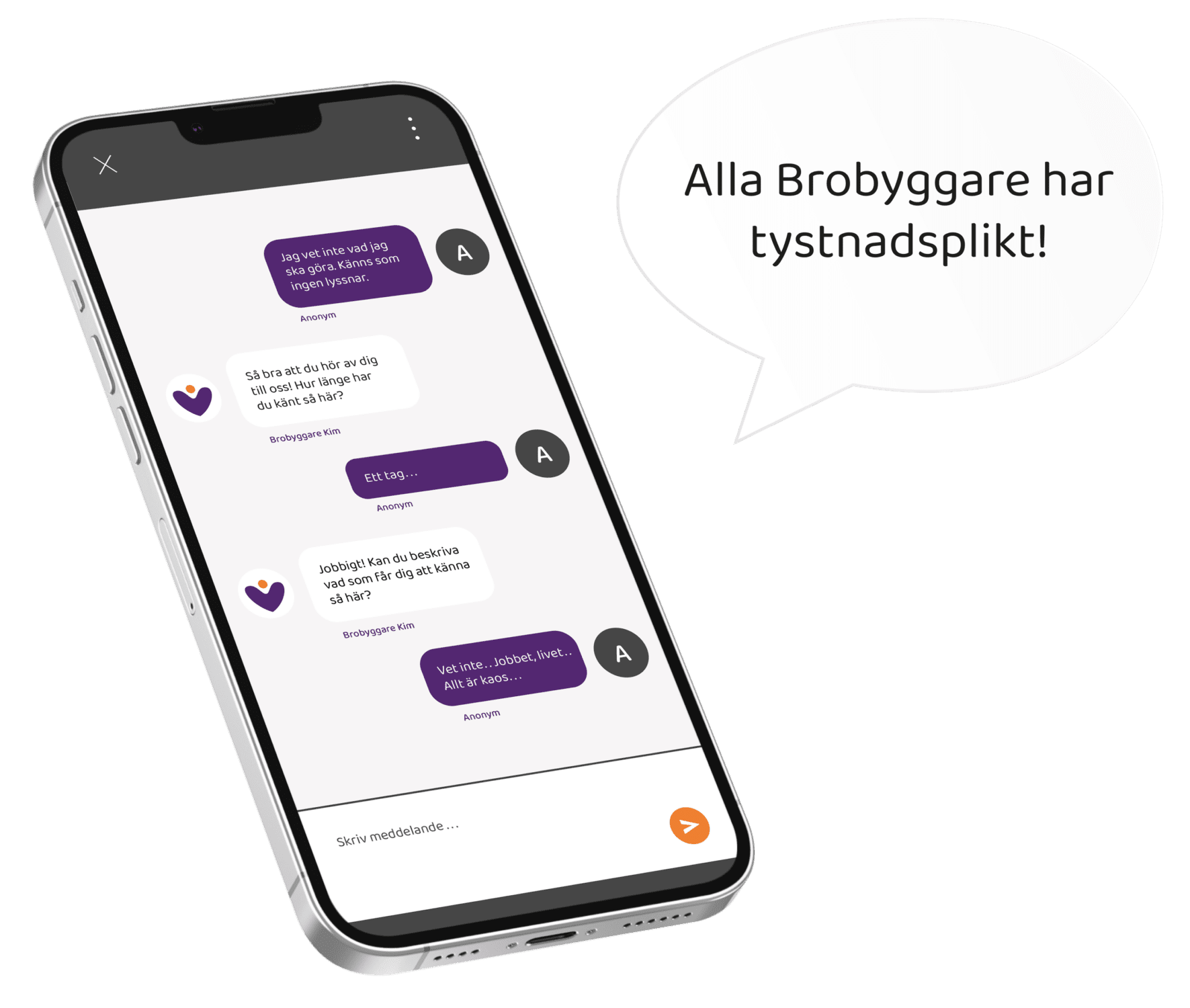Bild på en mobil som visar en pågående chatt hos Brobyggarna.